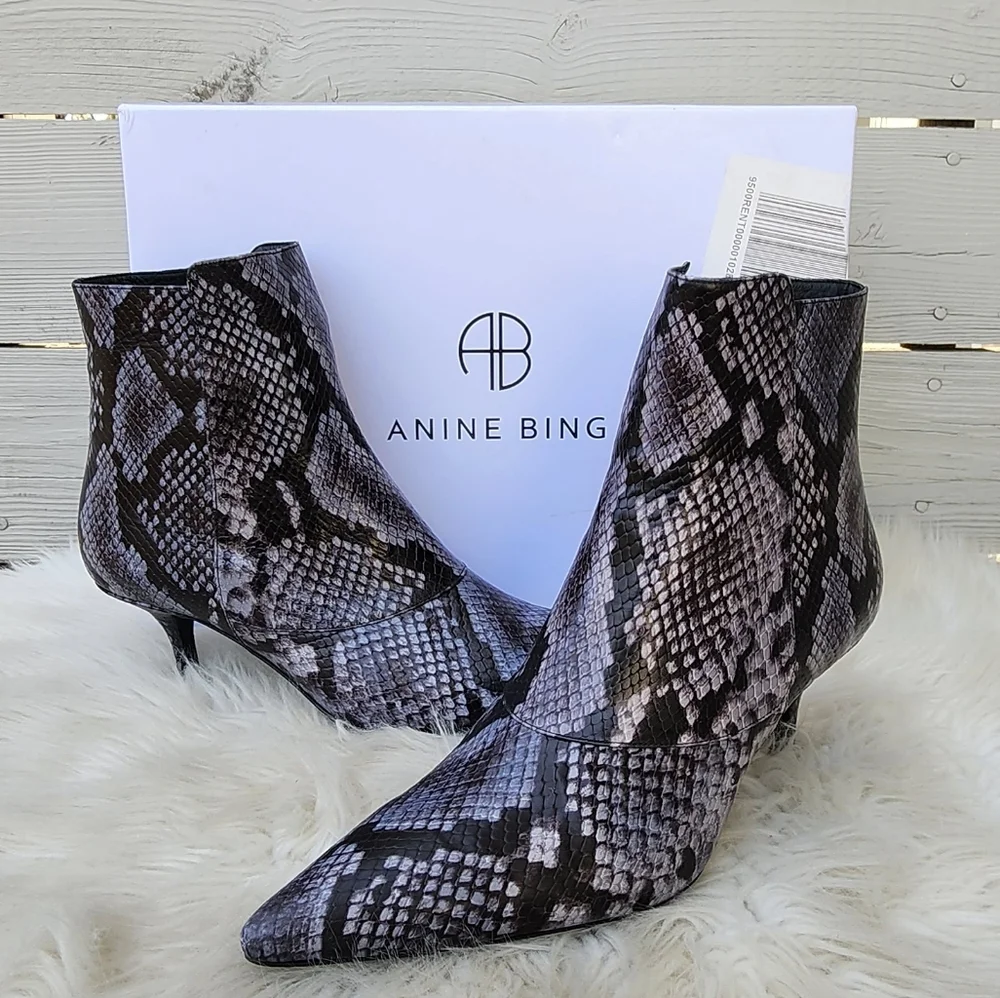 New Anine Bing Ava Boot Cloudy Blue Python